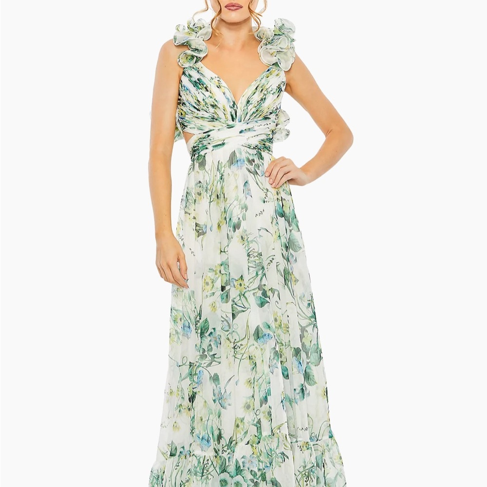 Mac Duggal Floral Chiffon Lace Up Gown